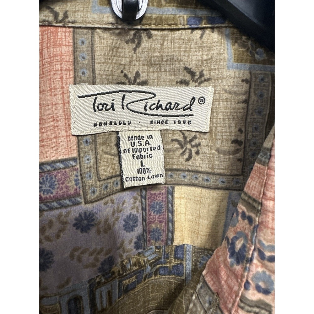 Tori Richard Shirt Mens L Green Palm Print USA Made Hawaiian Cotton Lawn Resort - Picture 4 of 4